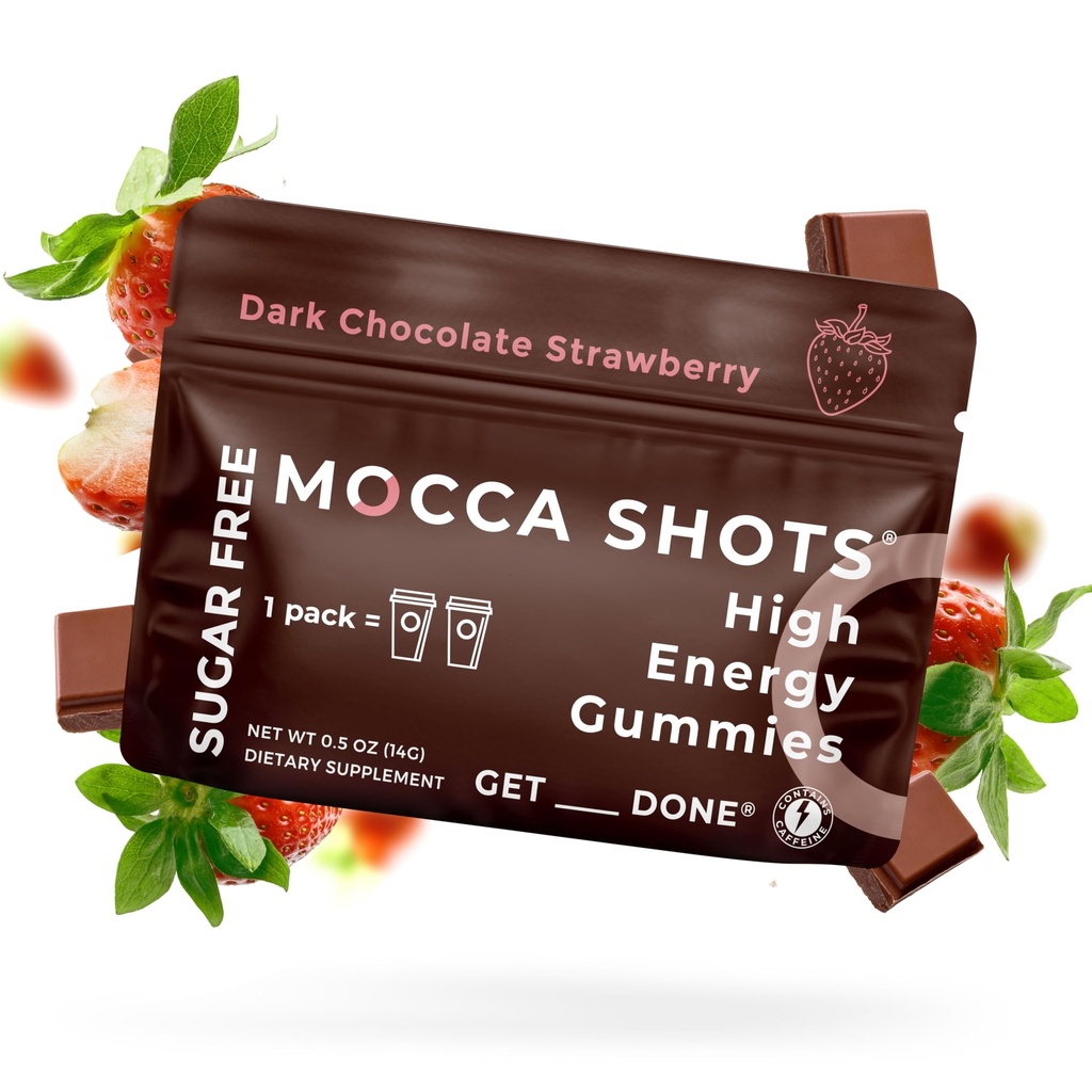 SGC Highest Concentration 100mg Caffeine per Gummy, 2 Gummies per Pack, 6-Pack Mocca Shots Sugar- Free Strawberry Plant - Based nootropic Instant Energy dengan Ginkgo Biloba, Theobromine.