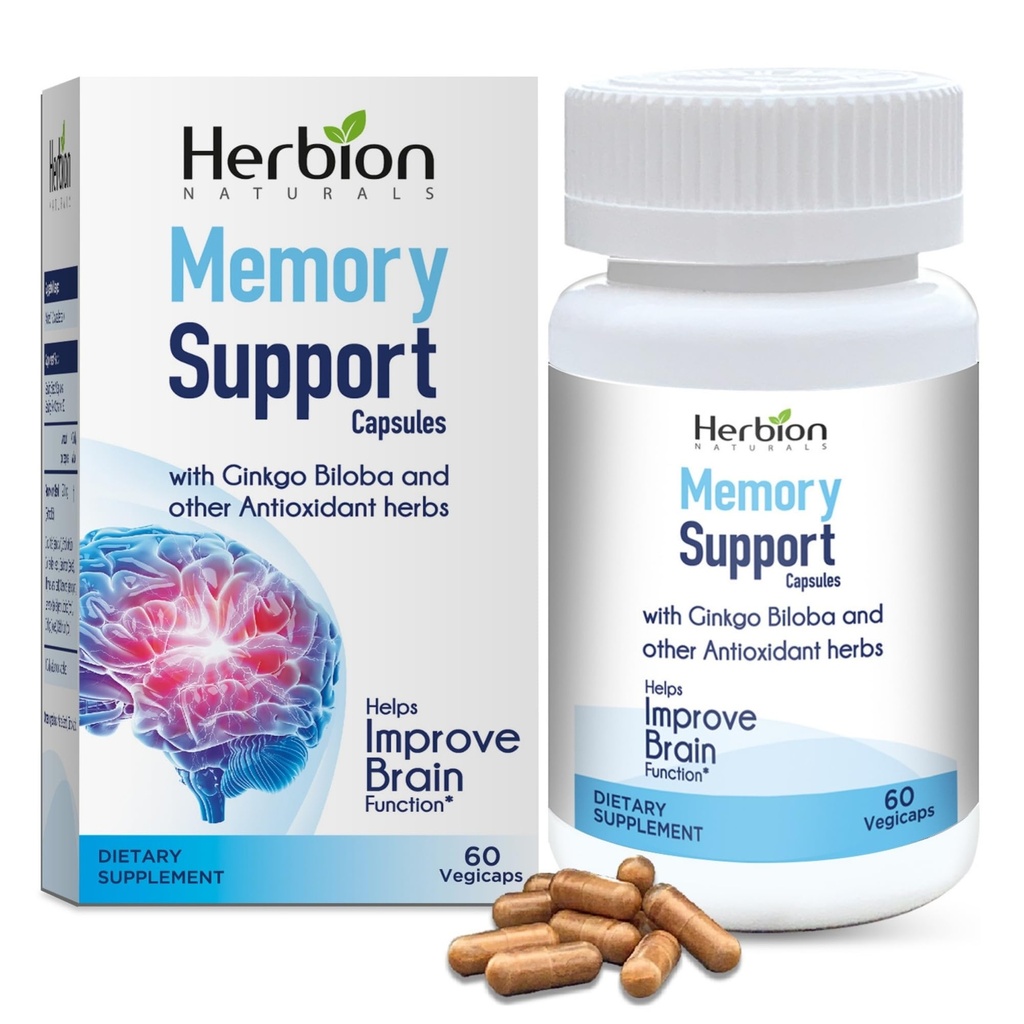 HERBION ISTRIS MEMBANTU Kapsul Memori, Membantu Improve Fungsi Otak & Absent Mindness, Menjaga Levels Sehat Mood dengan Ginkgo Biloba, untuk Dewasa, 60 Count, Paket 1