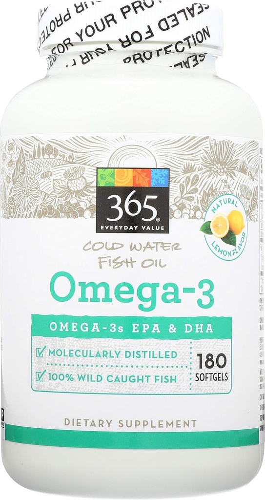 365 oleh Whole Foods Market, Omega- 3 Lemon, 180 Count
