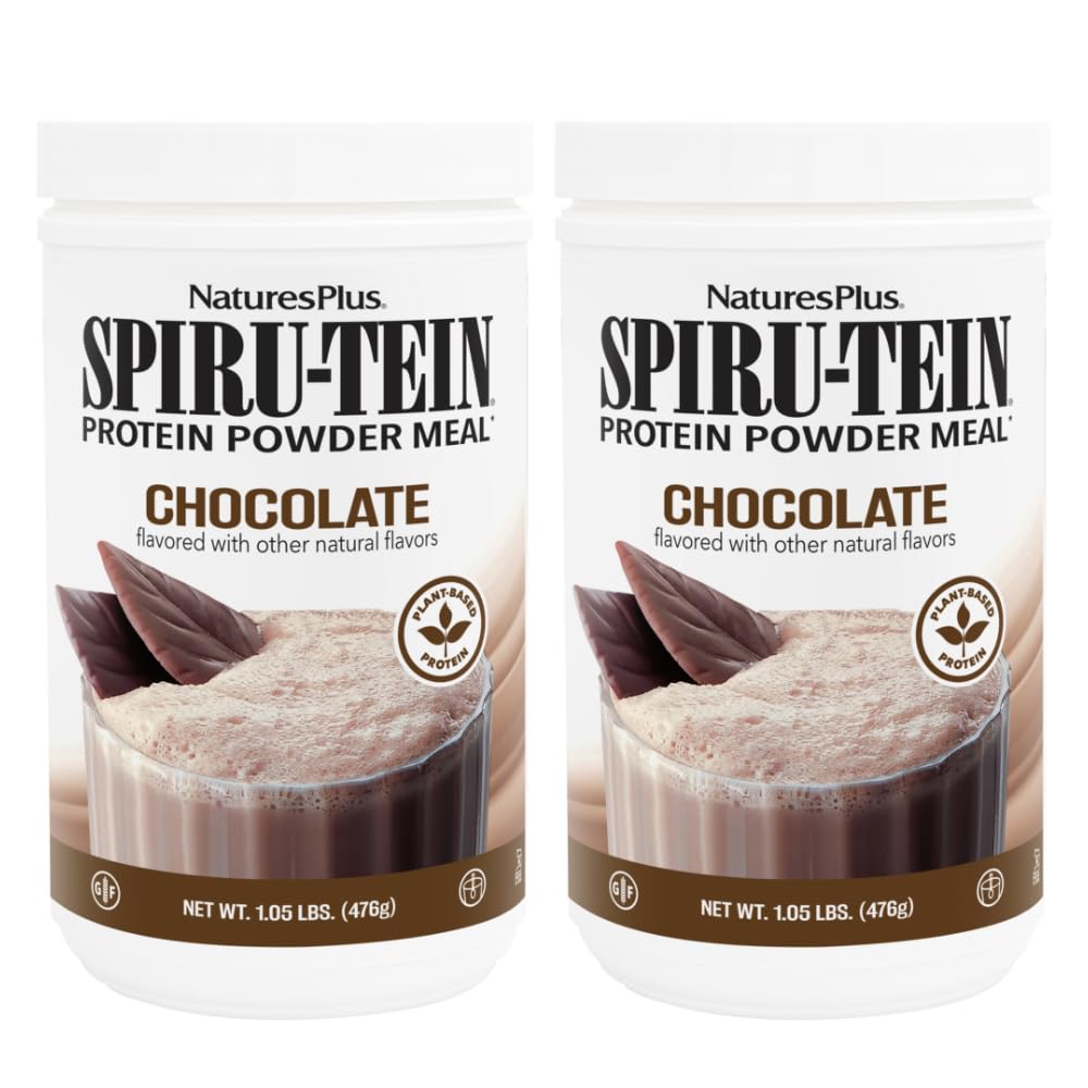 NaturesPlus SPIRU TEIN, Chocolate - 1.05 lbs, Pack of 2 - Plant-Based Protein Shake - Non-GMO, Vegetarian, Gluten Free - 34 Total Servings