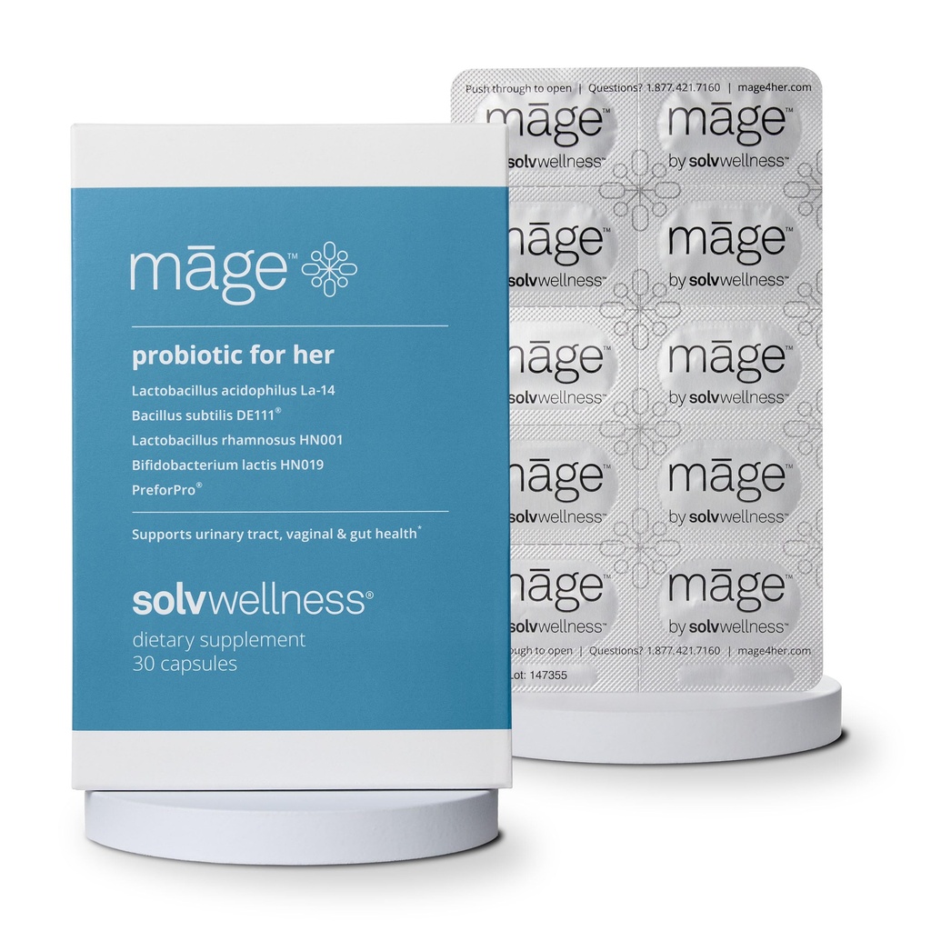 Māge oleh Solv Wellness Probiotic for Her, Daily Women 's Prebiotic and Progrance Blend Nuttration Suplemen untuk Digetical, Vaginal PH Saldo, Minor Tract Health Support, 30 Capsules