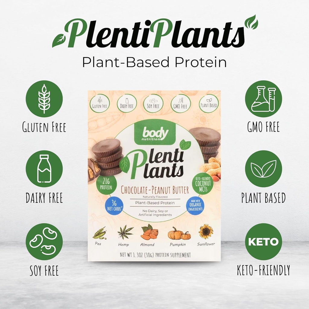 Plottan Nutrection Plants Body Based Protein Powder, Dairy- Free Protein Without Soy atau Articial Ingredials, Alami Flavoric Plant Protein Shake, Chocolate Peanut Butter, 38 g