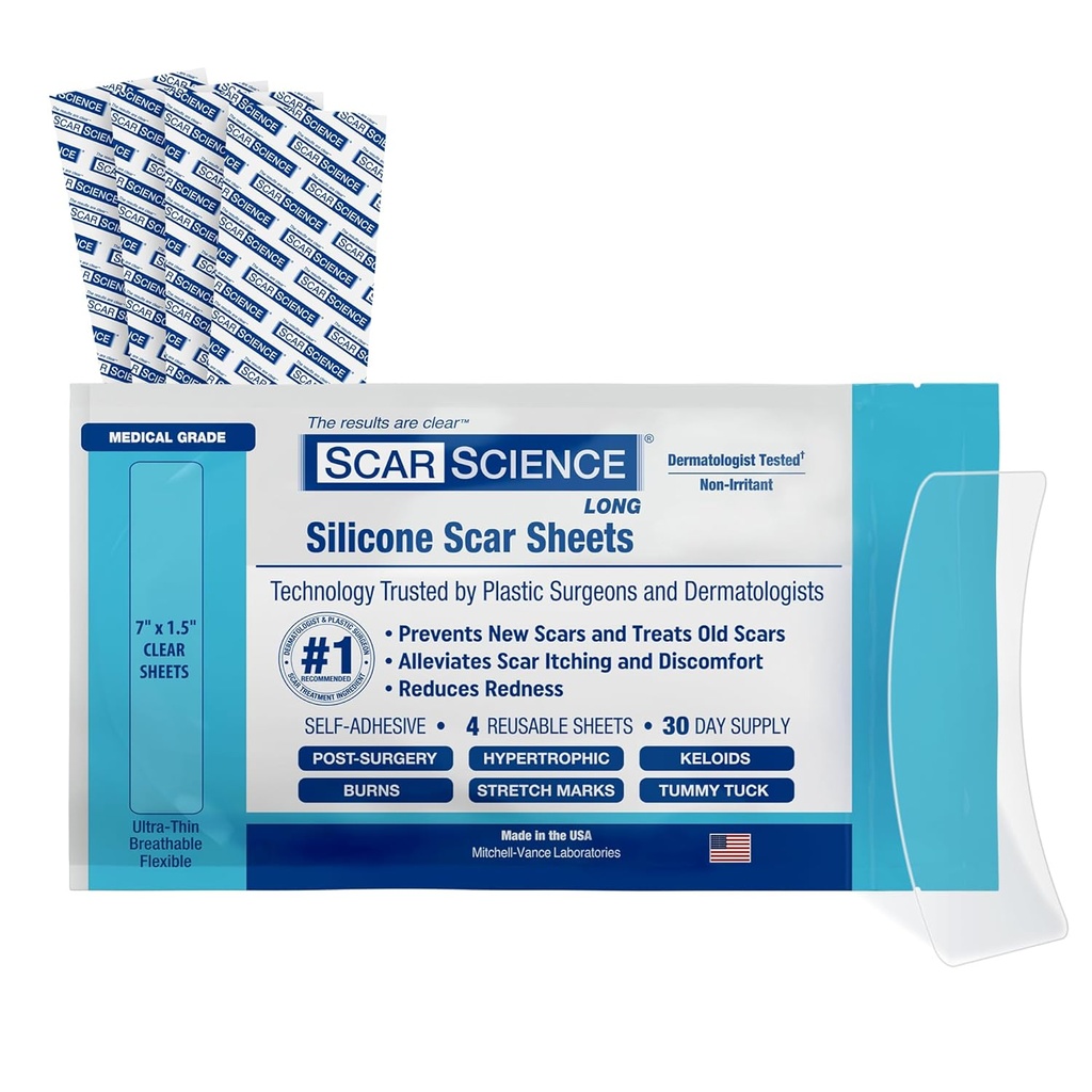 Scar Scar Tingkat Medis - 7 "Reconable Water- Resistant Silicone Tape for Scar - Clear Breathable Tape for C-Section, Tummy Tuck, Scar Bedah, dan Keloid - 4- Pack