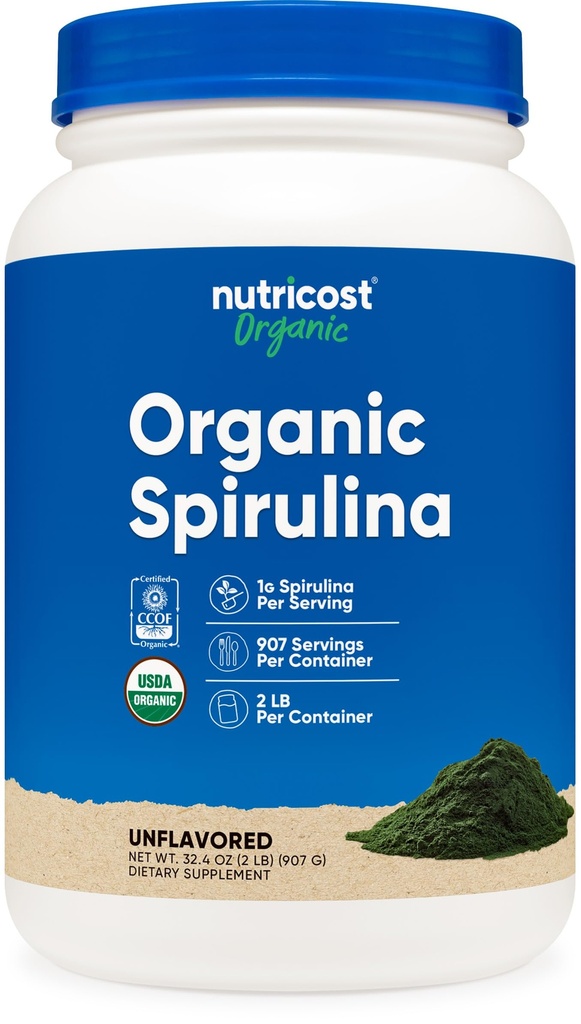Bubuk Spirulina bernutricost 2 LB-murni, Spirulina Organik Bersertifikat