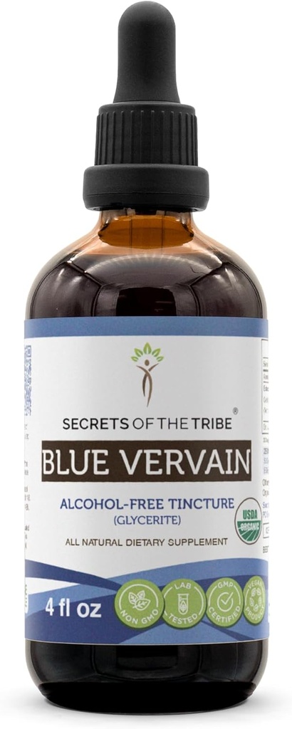 Rahasia dari Tribe Blue Vervain USDA Organik 124; Alcohol- Ekstrak Bebas, Tinggi Potency Herbal Drops 124; Dibuat dari 100% Sertifikasi Organik Biru Vervain (Verbena Hastata) Dry Herb (4 oz)