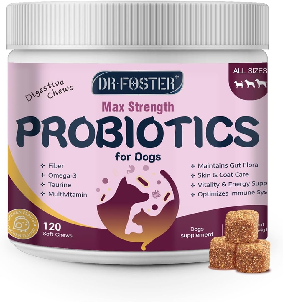 Progres for Dogs - Probile Dog for Digetical Health, Prebiotic, Digetical Enzymes for Dogs with Labu, Omegaga-3, Dukung Gut, Imune, Diare, 120 Soft Chews