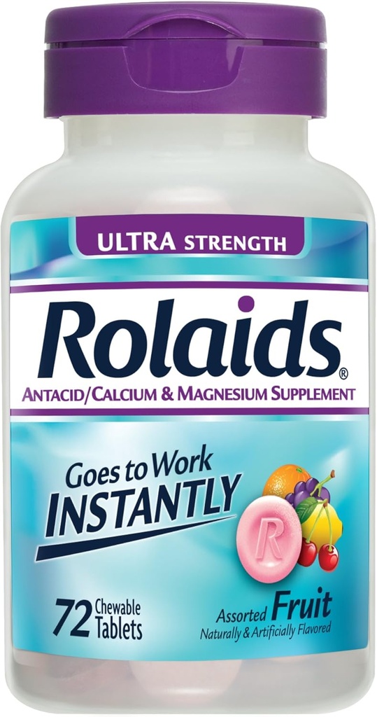 Rolaids Antax Calcium & Magnesium Suplemen Ultra Power Tablet, Buah 72 ea