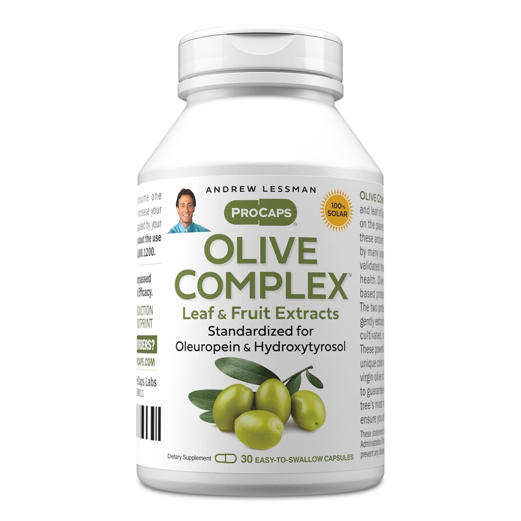 ANDREW LESSMAN Olive Complex - 30 Kapsul - Daun dan Ekstraksi Buah. Standardisasi untuk Oleuropein dan Hydroxytropol untuk mendukung Kesehatan Kardiovaskular dan Imune. Kecil Mudah untuk menelan Kapsul