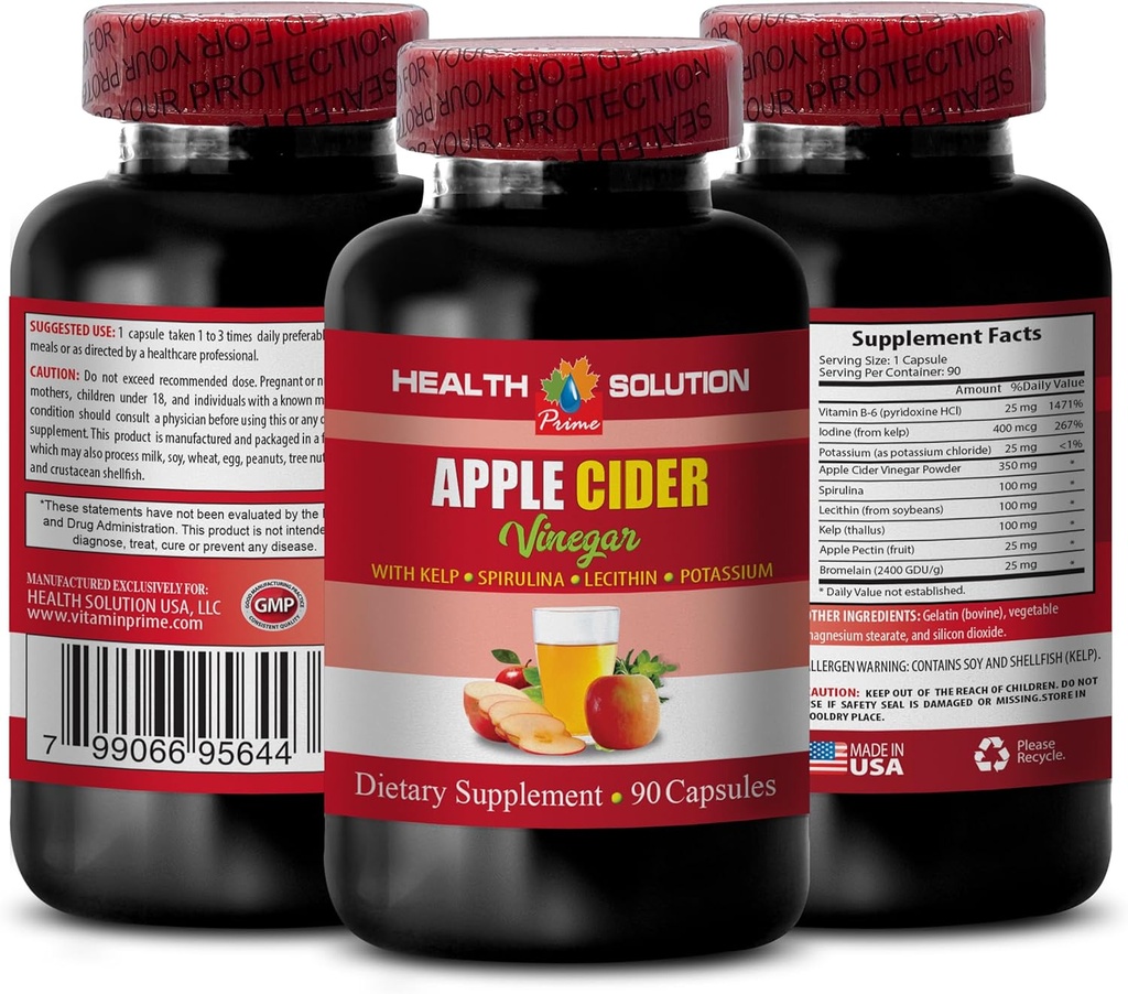 Apple Cider Ciegar Hair Products - Apple Cider Vinegar Advanced Complex with kelp, spirulina, Lecithin - Lecithin kelp b6, Klamath Blue Green Algae, Dusoling Support - 1 Bottle 90 Caps
