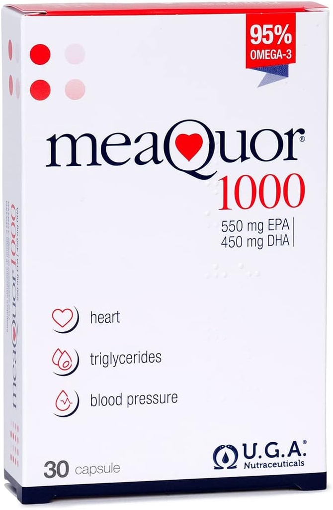 Meaquor 1000 Omega 3 Oil Suplemen IFOS Tersertifikasi - Omega3 dengan 1000mg EPA dan DHA per Capsule - Tidak Aftertaste, Non- GMO (30 Softgels)