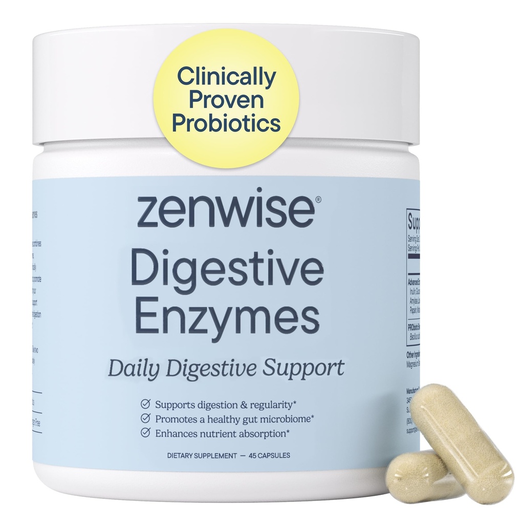 Zenwise Health Digetical Enzymes for Gut Health & Bloating Relief - Multi Enzymes Distrable Suplement with Propoles, Bromelain & Papaya for Digetical Health Support - Men & Women