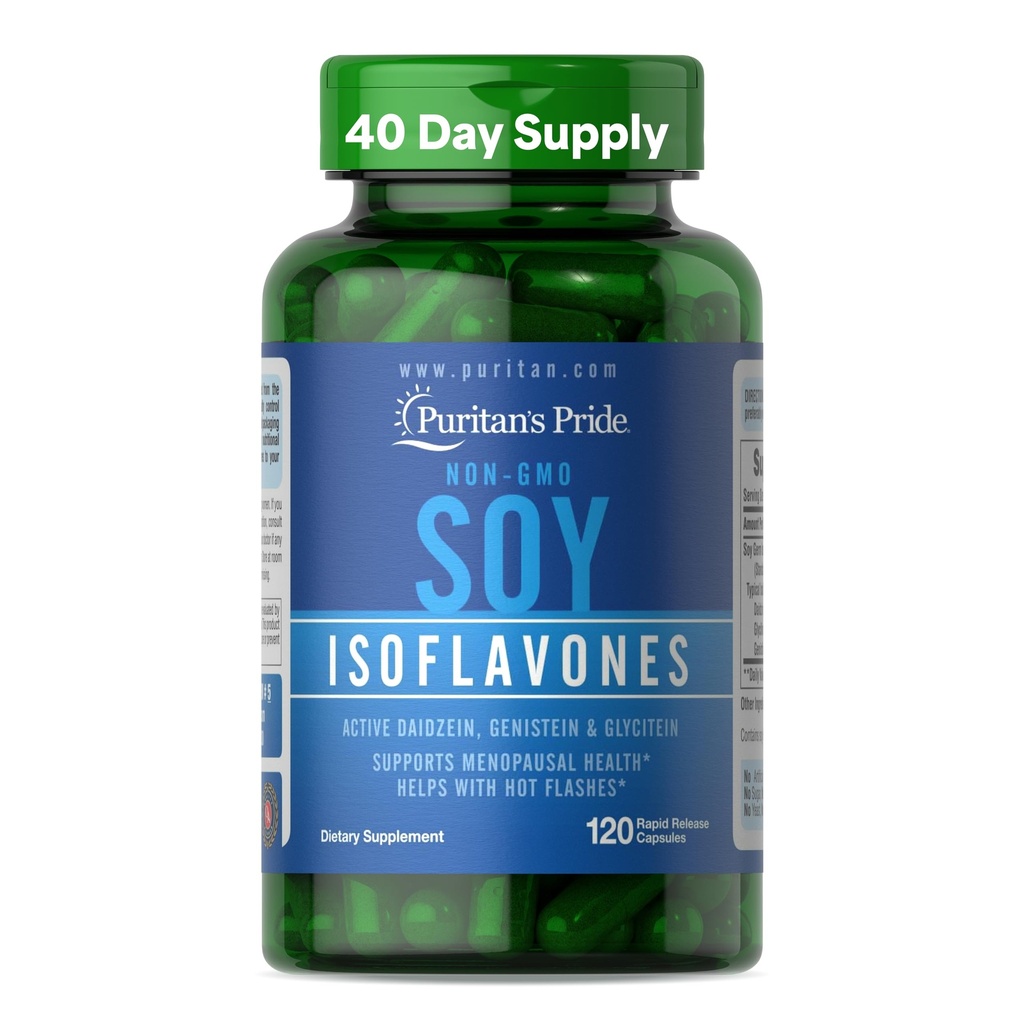Puritan 's Pride None-GMO Soy Isoflavones 750mg, Dietary Suplement with Active Daidzein, Genistein, and Glycitein Supports Menopause and Hot Flashes, 120 Rapid Rapid Rampsules