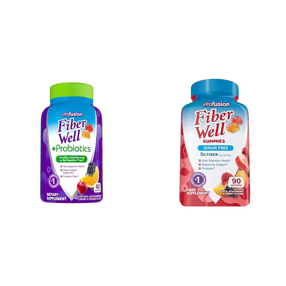 Vitafusion Fiber Well + Probiletic Gummies for Dewata, 60 Count Sugar Free Fiber Gummies, 90 Count