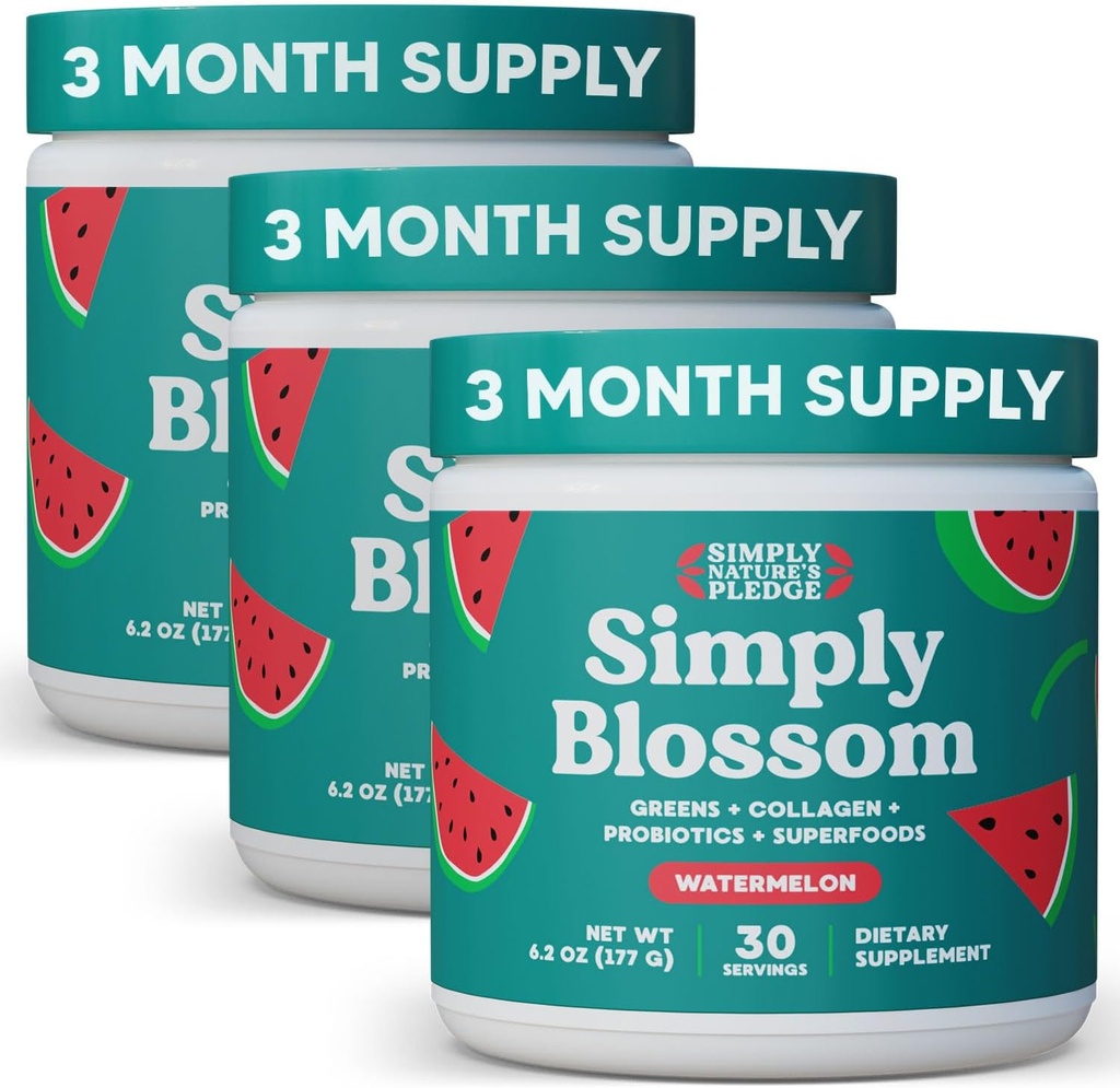 Cukup Blossom Nutrection Daily Greens & Superfood Powder + Collagen + Propolation for Women 's Digetical Health & Bloating Relief. Bantuan Kesehatan Anda Bloom - 3 Bulan Supply - Semangka