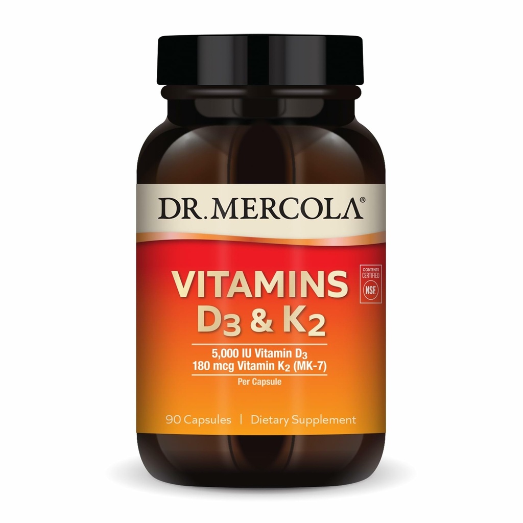 Dr. Mercola Vitamin D3 & K2 Tambahan Diet, 90 Pelayan (90 Kapsul), Mendukung Kesehatan Jantung, Dukungan Imune, Non GMO, Soy Free, Gluten Bebas