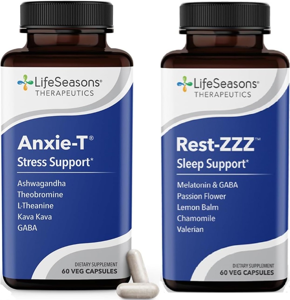 LifeSeasons Anxie- T with Rest-ZZZZ - Support Mood & Full Night 's Sleep - Alami Kemudahan Ketegangan Otot & Ketahanan - 120 Katup