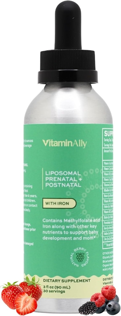 Lipomal Liquid Prenatal + Posnatal Multivitamin Drops dengan Iron 12.4; None-GMO 124; Sugar Free 124; Gluten Free 124; Easy to Swallow 124; Support Fine Baby Development and Mom