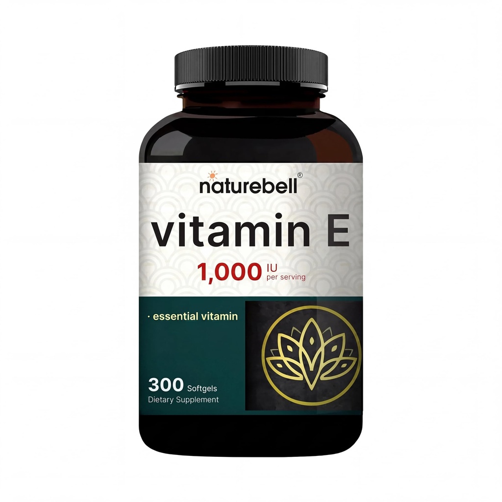 NatureBell Vitamin E Oil Softgels, 1.000 IU Per Serving, 300 Pil-124; Suplemen Antioksidan Essily, Formasi Absorbed Mudah - Mendukung Skin, Heart, & Imune Kesehatan - Non-GMO
