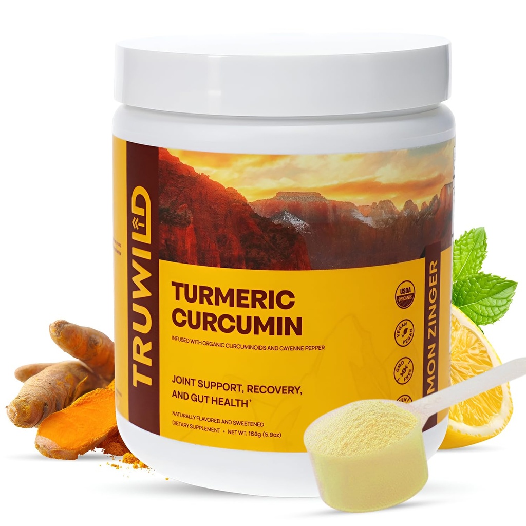 TruWild Vegan Turmeric Curcumin Drink Mix Powder dengan Curcuminoids Black Pepper Ginger untuk mendukung Wellness and Joint Health, All Nature Made in USA, 20 Servis