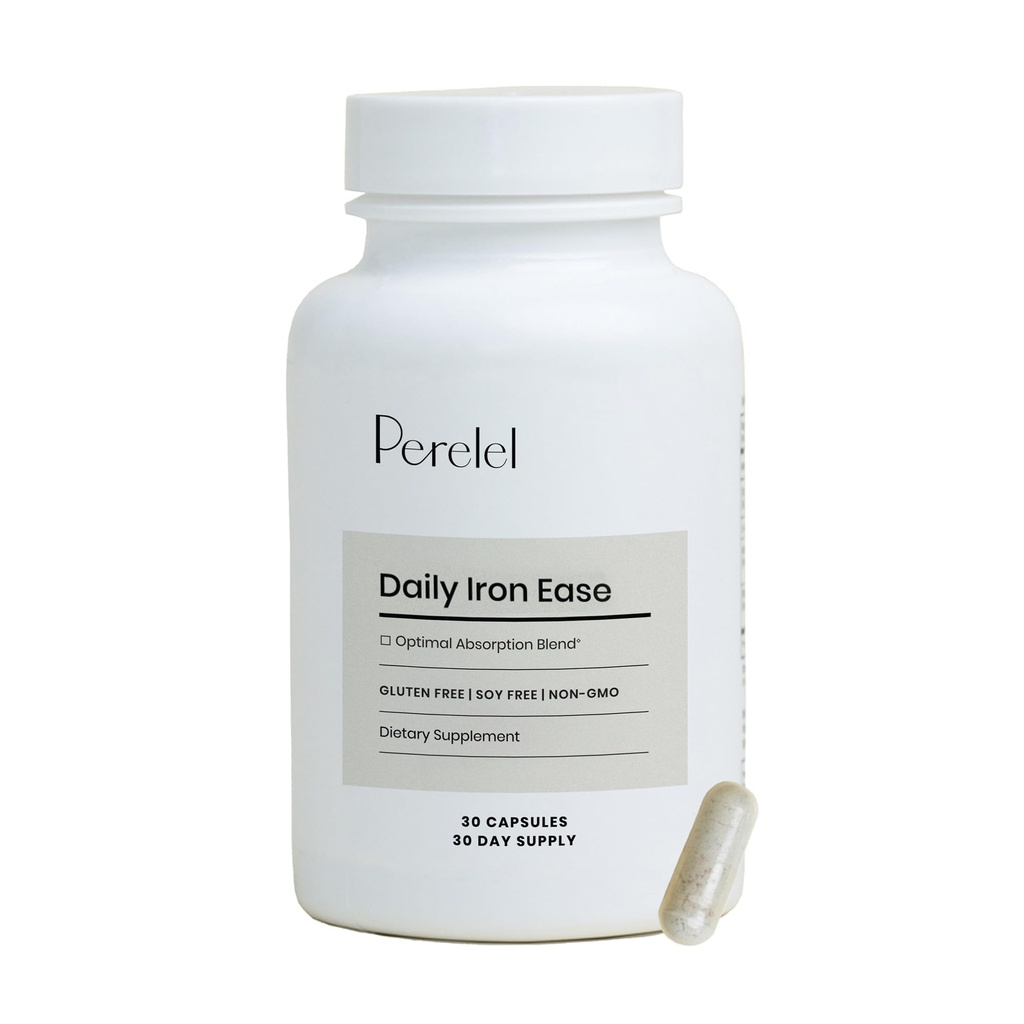 Perelel Daily Iron Ease, 15MG Iron Suplemen dengan Magnesium, Vitamin C, & Vitamin B12 untuk Dukungan Nutrient & Energy, Capsules for Women and Men, Soy, Dairy & Gluten Free, Non GMO, 30 Pil