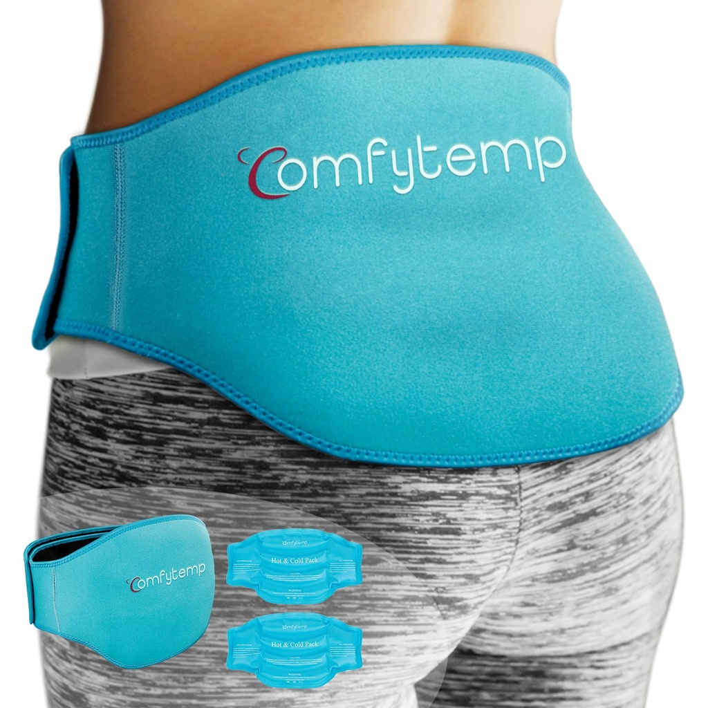 Comfytemter Ice Pack for Back Pain Relief, 2 Packs, FSA Eliviable, Reconable Gel Back Crap Ice Brack for Sciatica Injuries, Hot Cold Compression for Lower Lumbar, Waist, Men Women After Surgery Gift