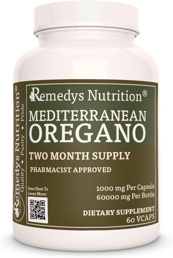 Remedy 's Nutrition Mediterania Oregano 124; 1.000 mg, 60 Vegan Capsules Herbal Dietary Supplemen Dua Bulan
