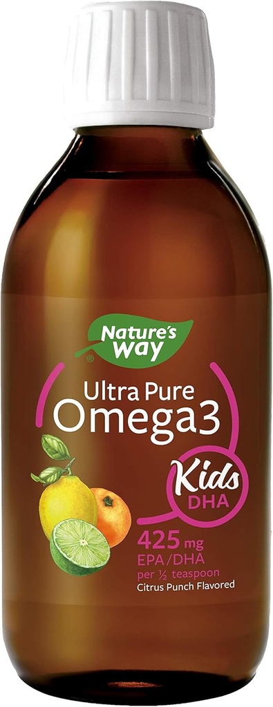 Nature 's Way Ultra Pure Omega- 3 Kids DHA Liquid Fish Oil Suplement, Citrus Punch Flavor, 8 Fl Oz