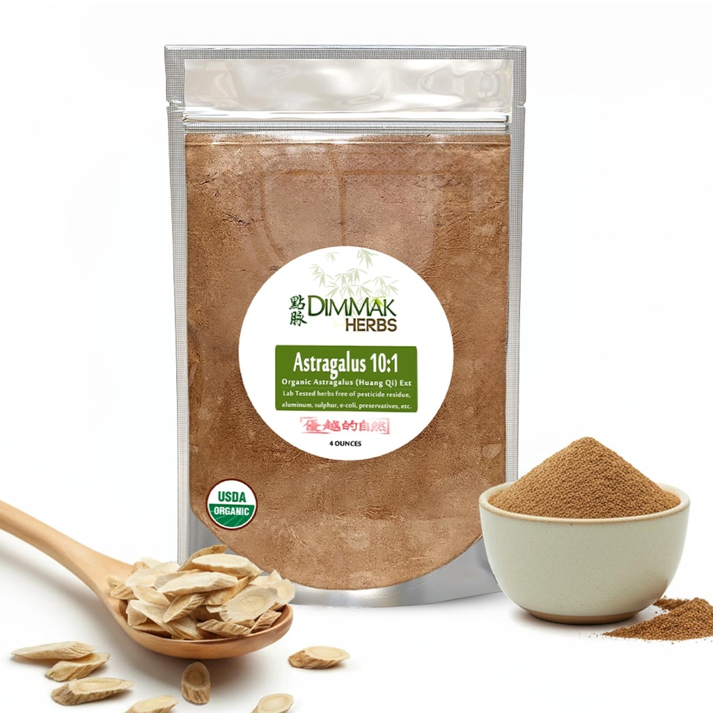 Astragalus Organik 10: 1 Powder Ekstrak 124; Huang Qi Konsentrasikan Granules 124; Test Lab, USDA Organik 4oz / 1112g oleh Dimmak Herbs