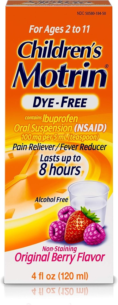 Motrin Anak Oral Suspension Medicine untuk Anak-anak, 100mg Ibuprofen, Berry Flavored, 4 F.