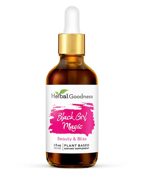 Herbal Goodness Black Girl Magic - Skin Suplemen untuk Perempuan, Dukungan Kecantikan Skin Radiant, Makanan Skin Esculars, Pasokan Ashwagandha - 1 Botol (2 fl oz)