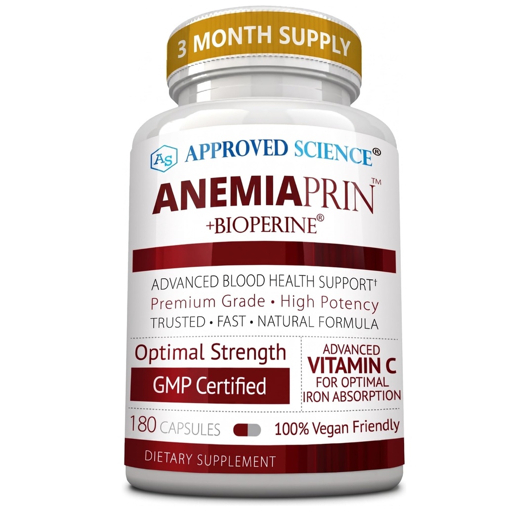 Disetujui Ilmu Anemiaprin - Besi Absorbable, Vitamin C - Lembut Pada Perut - 180 Kapsul - 3 Bulan Supply - Non-GMO, Vegan
