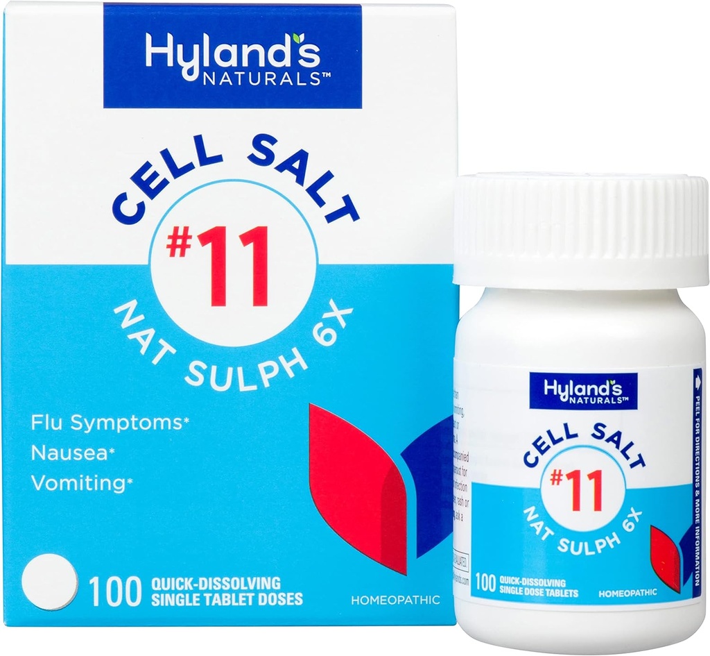 Hyland 's No 11 Cell Salt Nat Sulph 6X tablet, Cold and Flu Medicine, Nausea Relief, Quick Dissoling Tablet, 100 Count