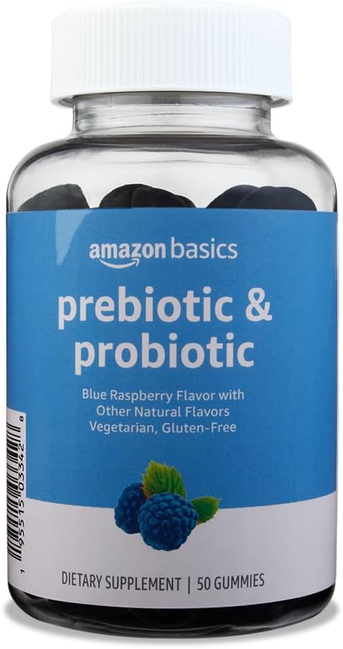 Basics Prebiotic & Probiotic Gummies, 2 Milyar CFU, Blue Raspberry, 50 Count (2 per Serving) (Sebelumnya Solimo)