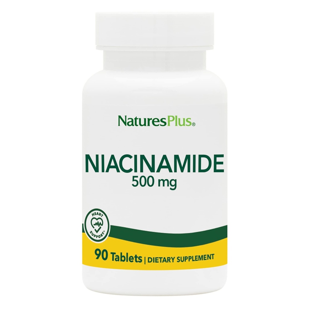NaturesPlus Niacinamide - 500 mg, 90 Tablet - Potency Pitumin B3 Suplemen - Vegetarian, Gluten Free - 90