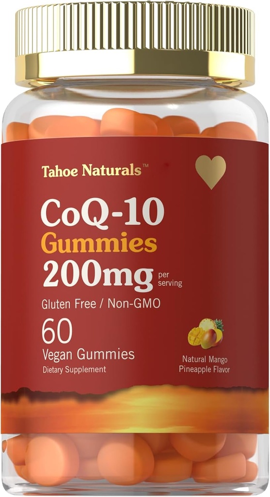 CoQ10 Gummies 124; 200 mg 124; 60 Count 124; Natural Mango Pineapple Flavor; Vegan, Non- GMO, Gluten Free 124; oleh Carlyle