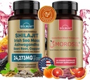Ultimate Antiokidant Bundle - Shilajit Pure Himalaya Organik & Morosil - Fulvic Acid Trace Minetal, Irlandia Laut Moss, Ashwagandha, Copper, Beet Root - Non-GMO, Gluten- Free, Vegan Suplemen