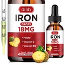 Tambahan Besi Liquid untuk Perempuan & Men Iron Drops Besi Suplemen untuk Anemia dengan Folate, Vitamin C, B12 untuk Red Blood Cell Support - Pineapple Flavor, 2 Fl Oz