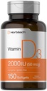 Horbaach Vitamin D3 2000IU Softgels 124; 150 Count 124; 50mcg Cholecalferol 12.4; Non- GMO & Gluten Free Suplemen