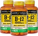 MASON NATURAL B-1200Mcg Cyanocobalamin Extended Rilis Tablet, 60- Count Bottles (Paket 3)