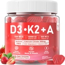 Vitamin D3 1000iu + K2 MK7 + A Gummies with Calcium Magnesium Zinc for Women, High Potency ADK Tambahan Vitamin Support Healthy Imune System, Bone and Vision Fungsi, Sugar Free 120 Cts