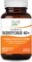 PURE ESSENCE LABS PureBiotic Restore 40 + Probiotic Suplement - Dupport Immune & Digetical Health - Dairy & Gluten Free - 15 Strains (35 Mililars CTU) Dewasa Produksi Natural (60 Caps)