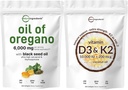 Micro Ingreations Oil of Oregano Softgels 6000 mg Per Serving & Vitamin D3 100,000iu + K2 200mcg Oil Softgels Bundle 2 Pack 124X Strength Carvacrol