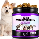 15 tahun dalam Suplemen Multivitamin Anjing-1 dengan Glucosamin & Propine & Vitamin Natural Daily Chews for Dogs, Pet Health Support-Skin- Gat Digestion- Joint- Heart, 150 Pcs- Duck Flavor