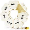 MOLN HAMY Large Weekly Pill Box 7 Day, Cute Case Organizer 1 kali sehari, Floral Pil Kontainer Sekali Harian, Pembuangan Obat-obatan untuk Vitamin / Fish Oil / Obat-obatan (Milky White)