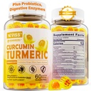 Sugar Free Turmeric Curcumin Filled Gummies 550mg for Adults, Ginger & Black Pepper 124; 95% Curcuminoid w / Prebiotic Probiotic & Postbiotic Blend, Dukung Imune & Digetical Health, Vegan 60 Count