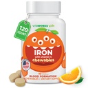 Anak-anak Besi 10mg dengan Vitamin C 50mg Tablet Dapat Disable - Tasty Natural Flavored - Vegan, Vegetarian, GMO- Free, Nut Free - Dietary Iron Supplemen - Formasi Darah untuk Anak - 120 Chewables