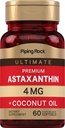 Piping Rock Astaxanthin 4mg 124; 60 Softgeels 124; dengan Coconut Oil 124; Algae Extract Suplemen 124; Non GMO, Gluten Bebas