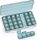 Pill Organizer 4 Kali Hari, Pill Box 4 Kali Hari 7 Hari - Acedada Kotak Pengelola Obat Mingguan dengan Kasus Terpisah, Portable Daily Pil Container Dispenser untuk Vitamin, Ikan Oil, Suplemen, Biru
