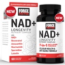 FORCE FASETOR NAD + (NMN atau Nicotinamide Riboside Alternatif) dengan Resveratrol, Astakexanthin, Spermidine & Luteolin Kompleks, NAD untuk menyokong Kesehatan Cellular & Healthy Aging, 60 Capsules