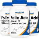 Nutricost Folic Acid (Vitamin B9) 1000 mcg, 240 Capsules (3 Botol)